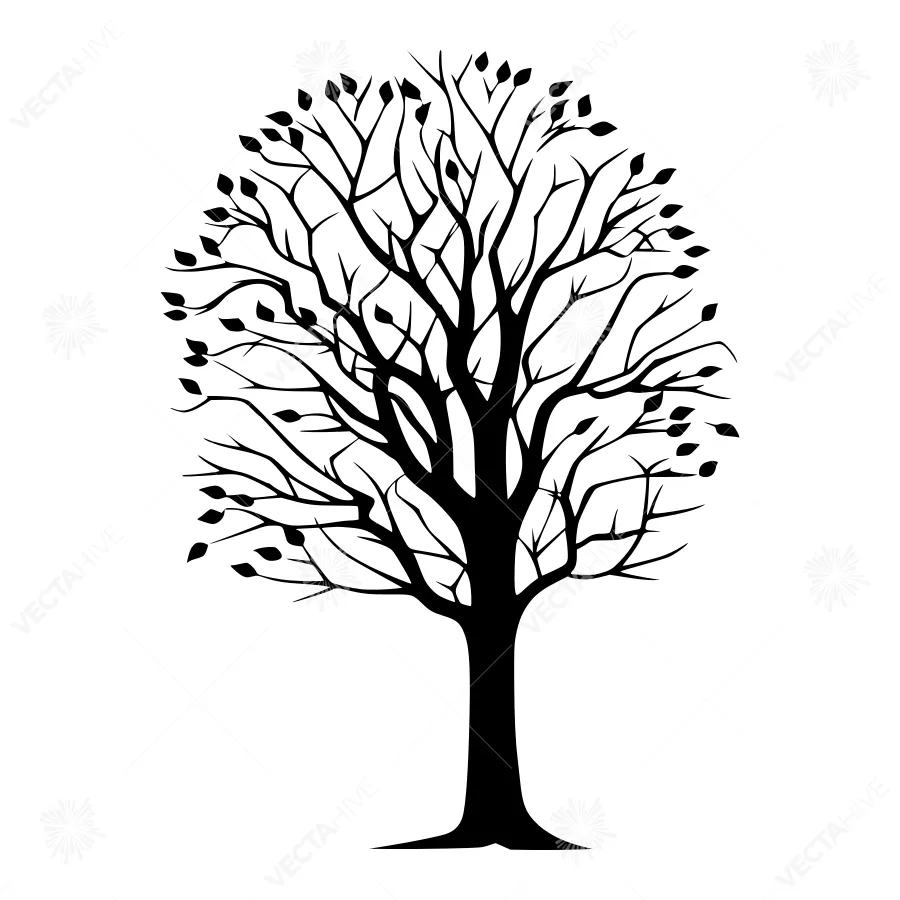Black Tree Silhouette on White Background