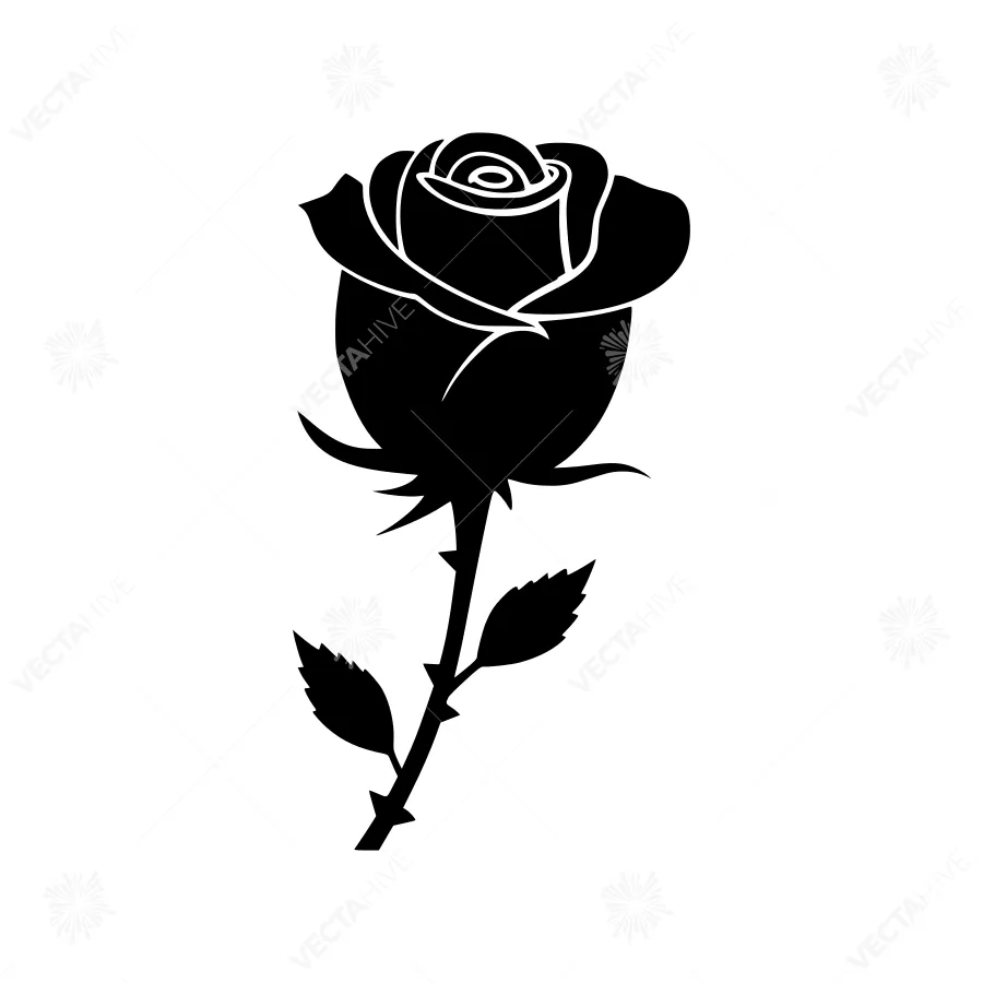 Black Rose Silhouette on White Background