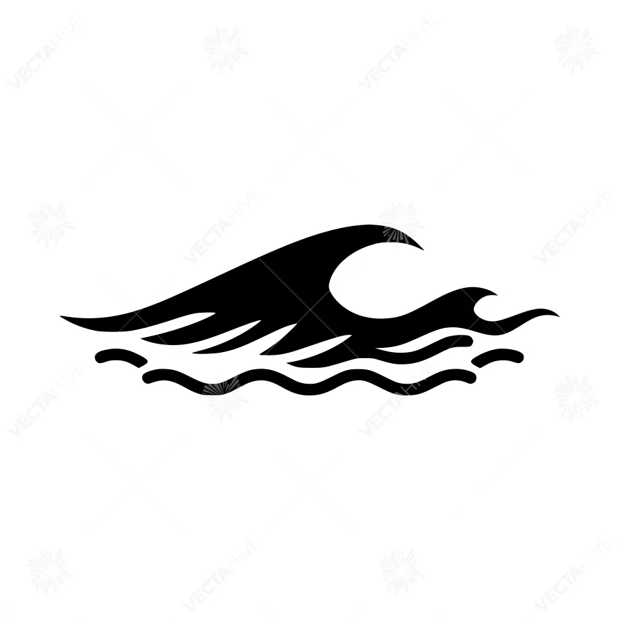 Wave Icon - Black Silhouette on White