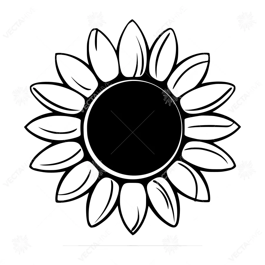 Black Sunflower Outline Vector Illustration