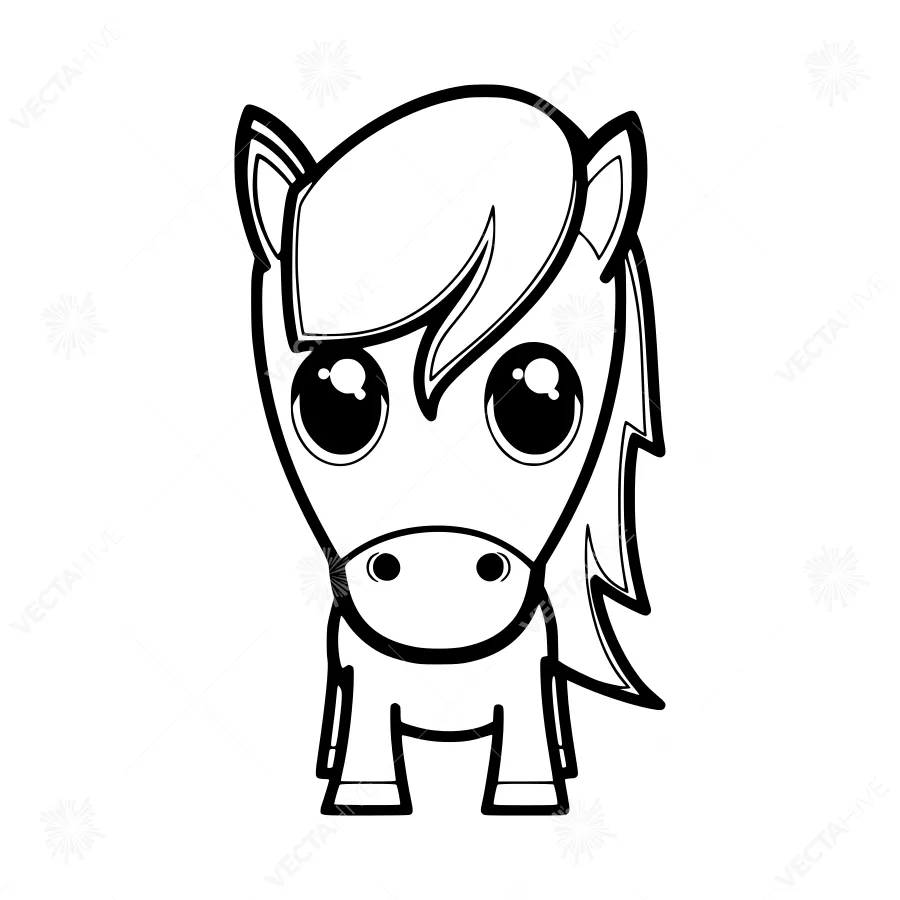 Cute Cartoon Horse Illustration - Black & White