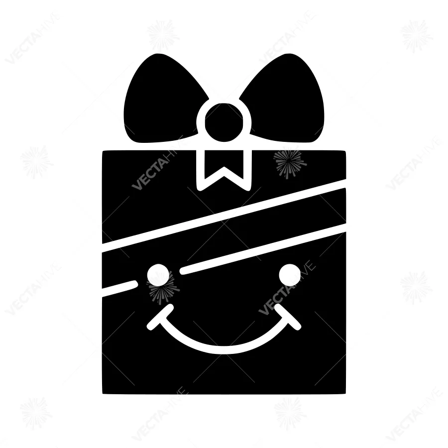 Black Gift Box Icon with Smiling Face