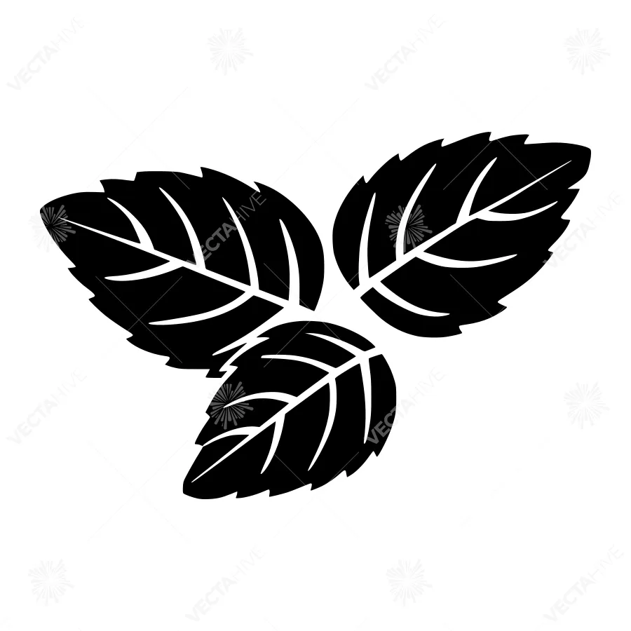 Black Mint Leaves Icon - Simple Vector Graphic
