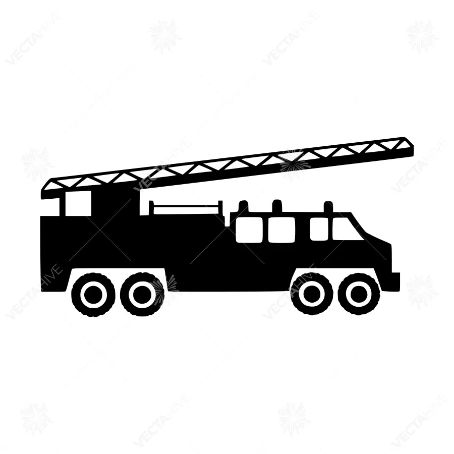 Fire Truck Vector Icon - Black Silhouette
