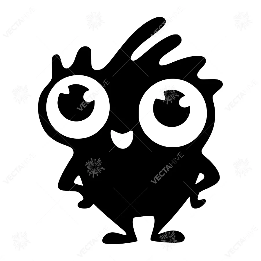 Cute Black Silhouette Character Vector Illustration
