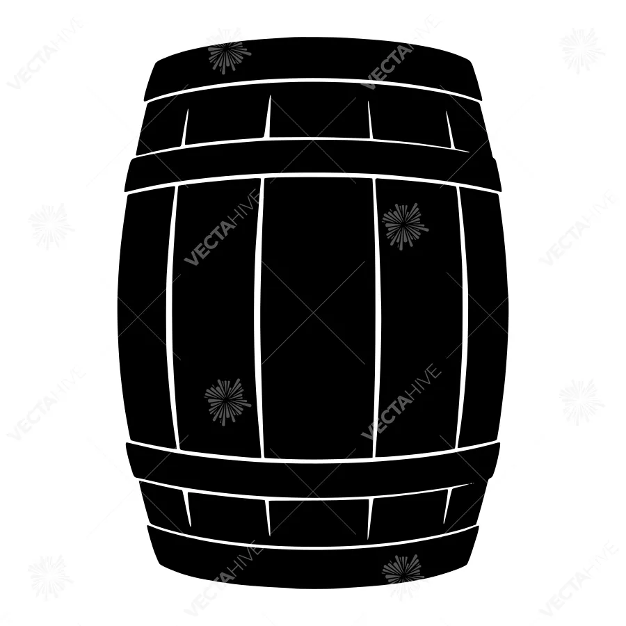 Black Wooden Barrel Silhouette Vector