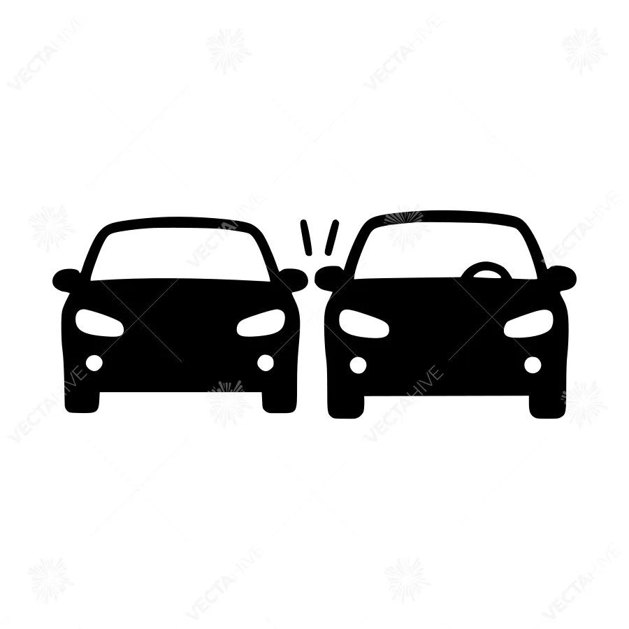 Car Collision Icon - Black & White Vector