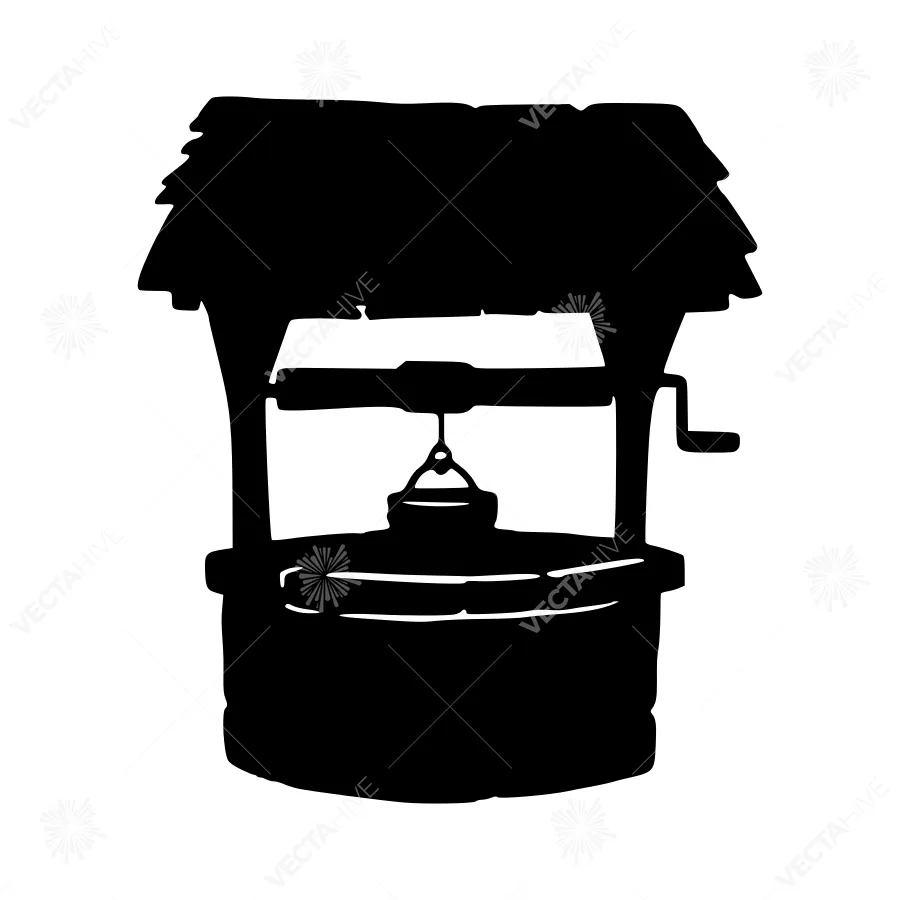 Silhouette Well - Rustic Wishing Well Graphic