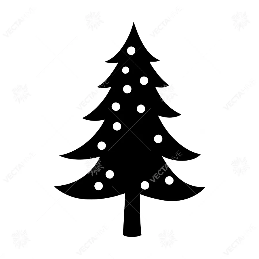 Black Christmas Tree Silhouette with Snow
