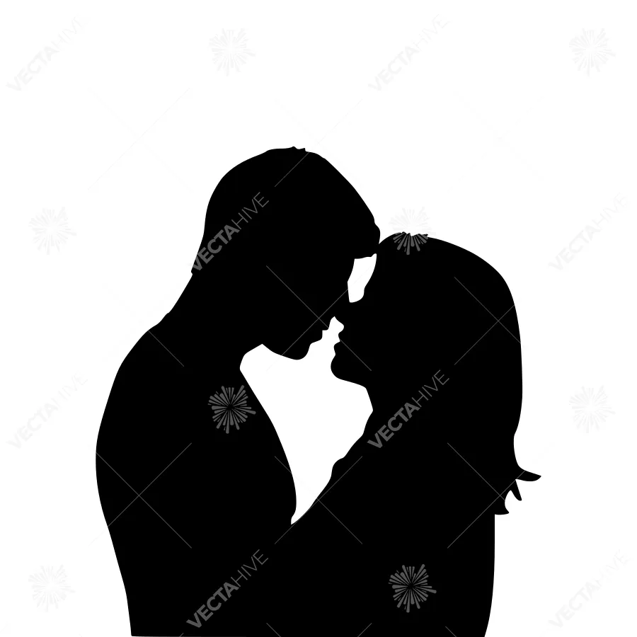 Silhouette Couple Kiss - Black & White Vector