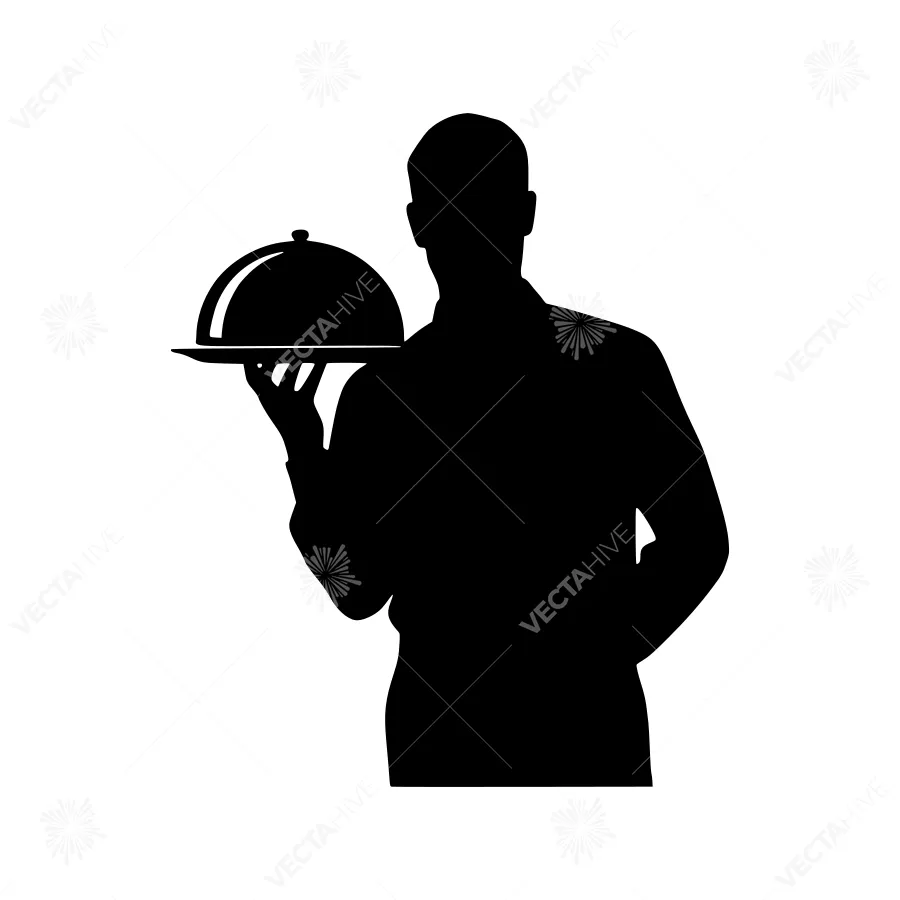 Waiter Silhouette Holding Tray - Service Icon