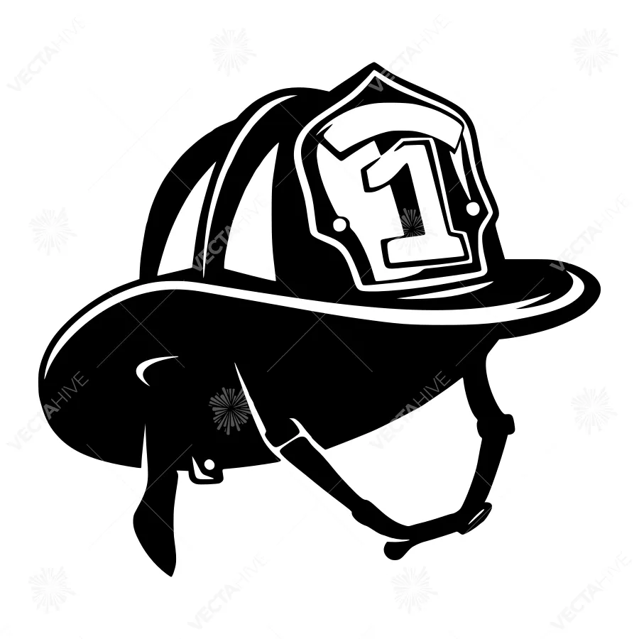 Firefighter Helmet Silhouette Black and White