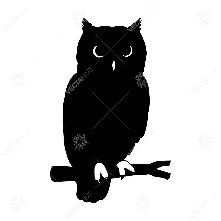 Silhouette Owl on Branch - Minimalist Vector