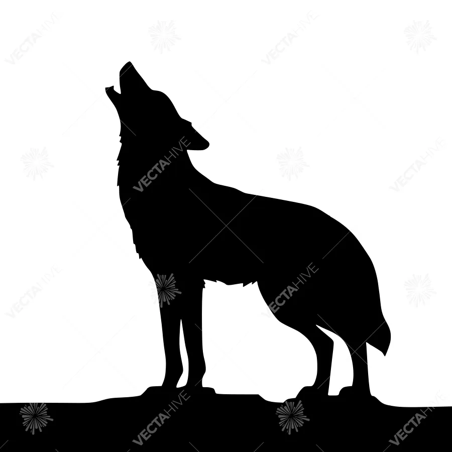 Silhouette Wolf Howling - Minimalist Vector