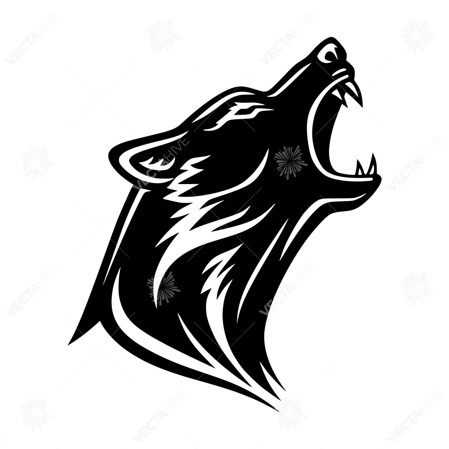 Black Bear Head Silhouette - Tribal Design