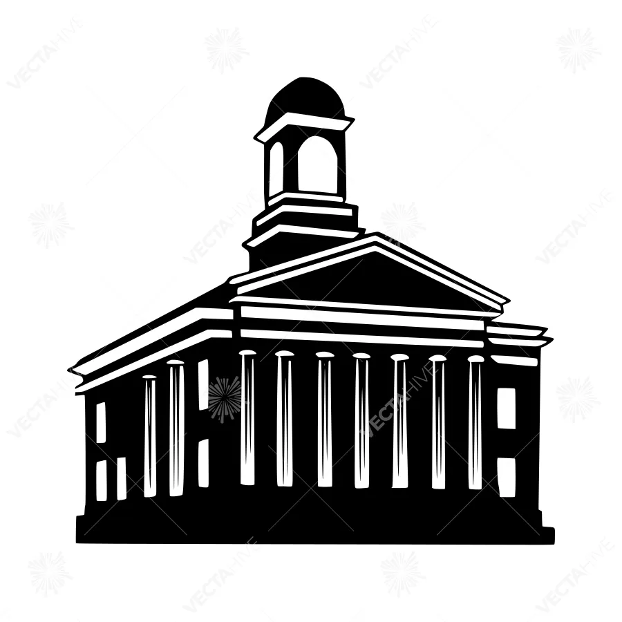 Black & White Collegiate Building Illustration
