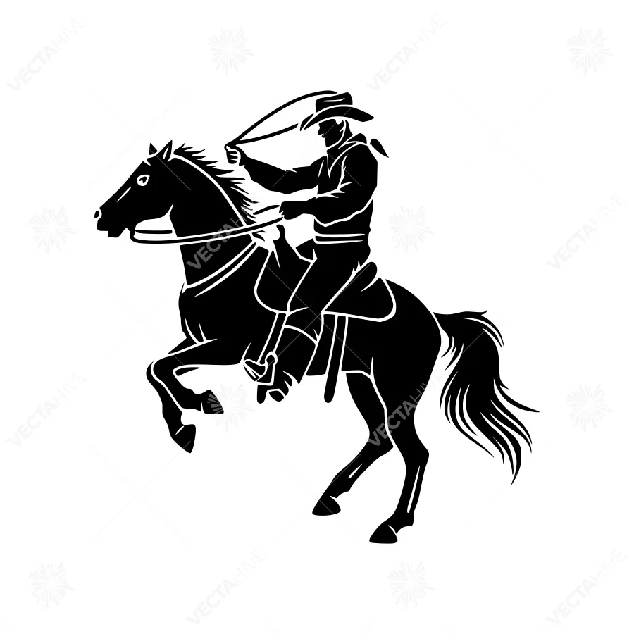 Silhouette Cowboy Riding Horse - Western Style