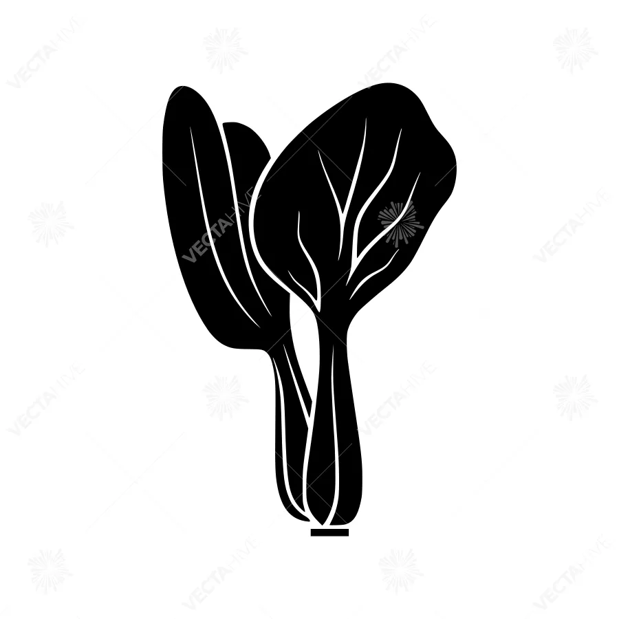 Chinese Bok Choy Vegetable Icon - Black Silhouette