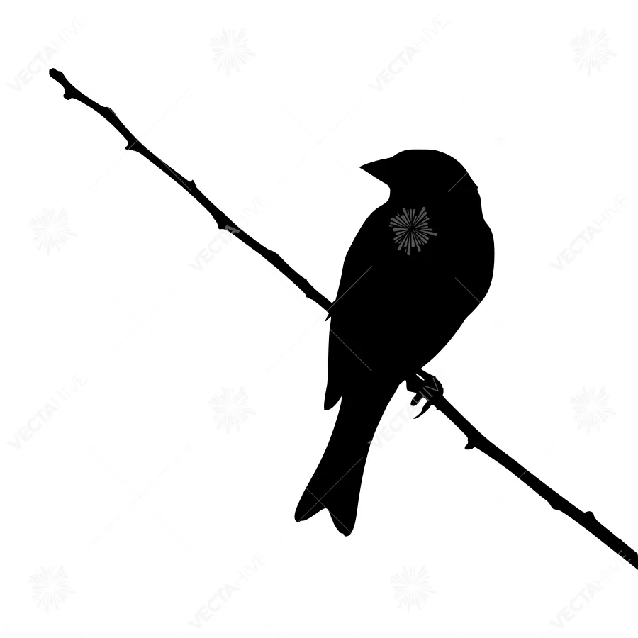 Silhouette Bird on Branch - Minimalist Vector
