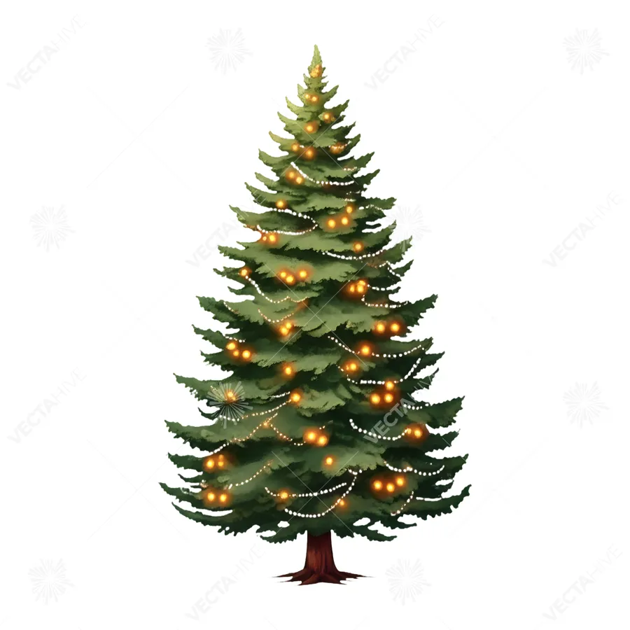 Christmas Tree with String Lights Illustration