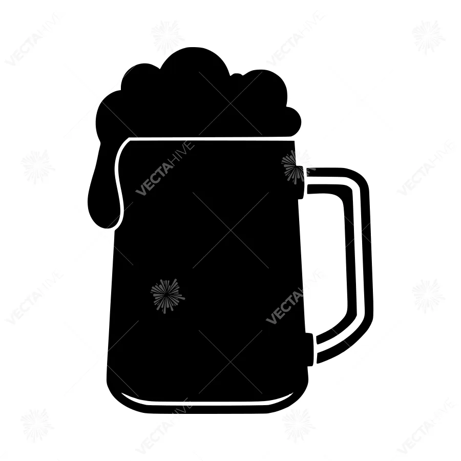 Black Beer Mug Silhouette with Foam
