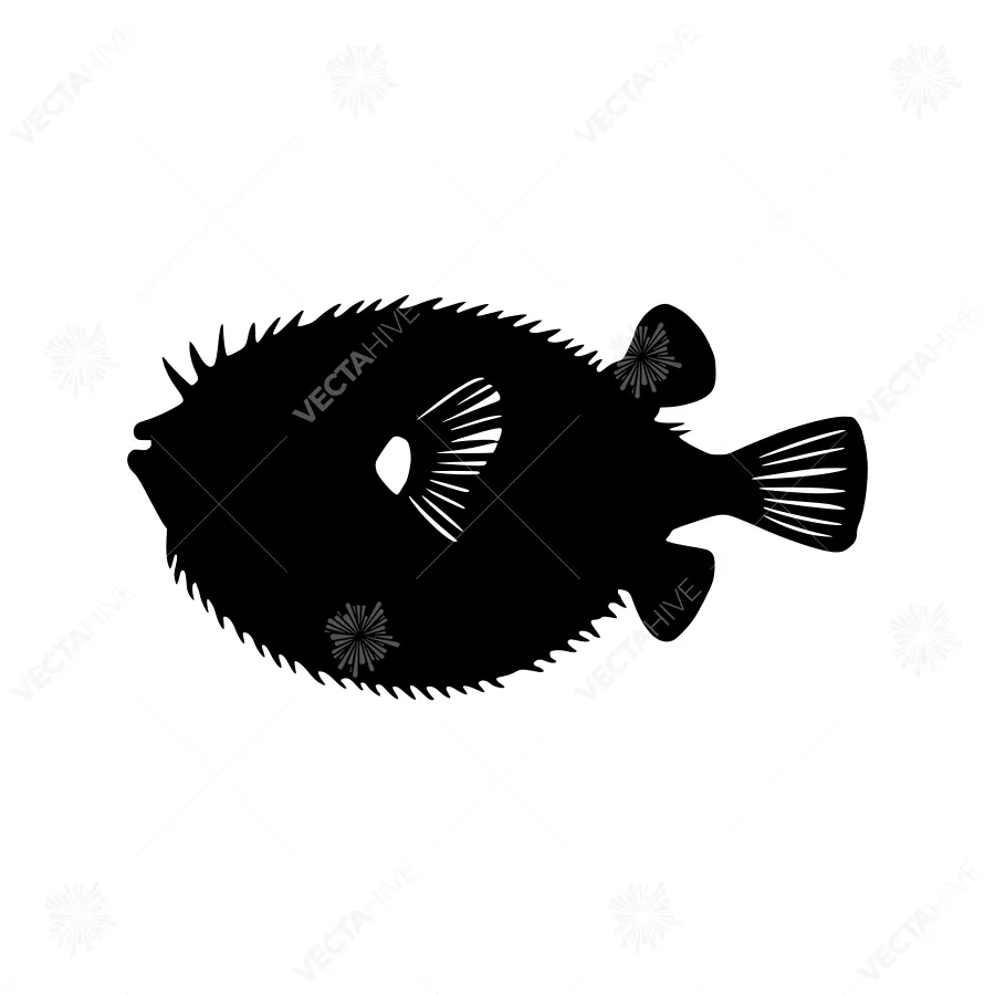 Black Flatfish Silhouette Vector Illustration