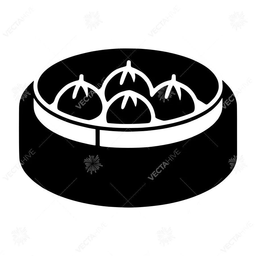 Dumpling Steamer Icon - Black & White Vector