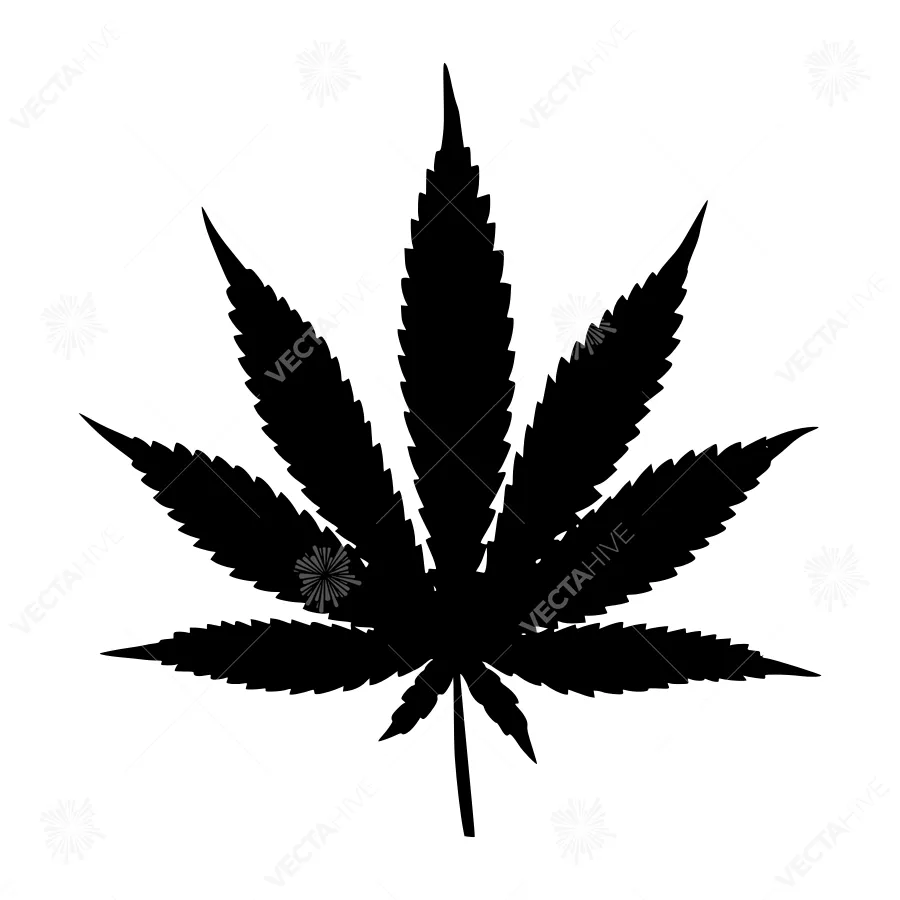 Cannabis Leaf Silhouette - Black on White