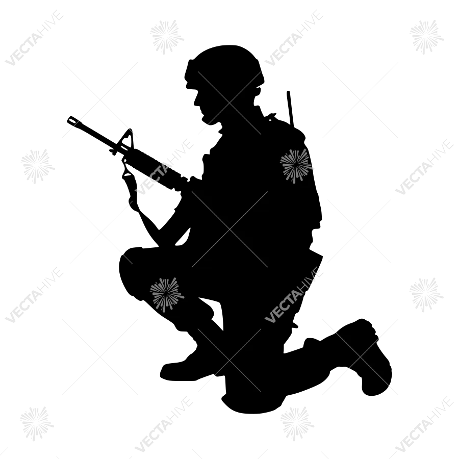 Silhouette Soldier Kneeling with Rifle