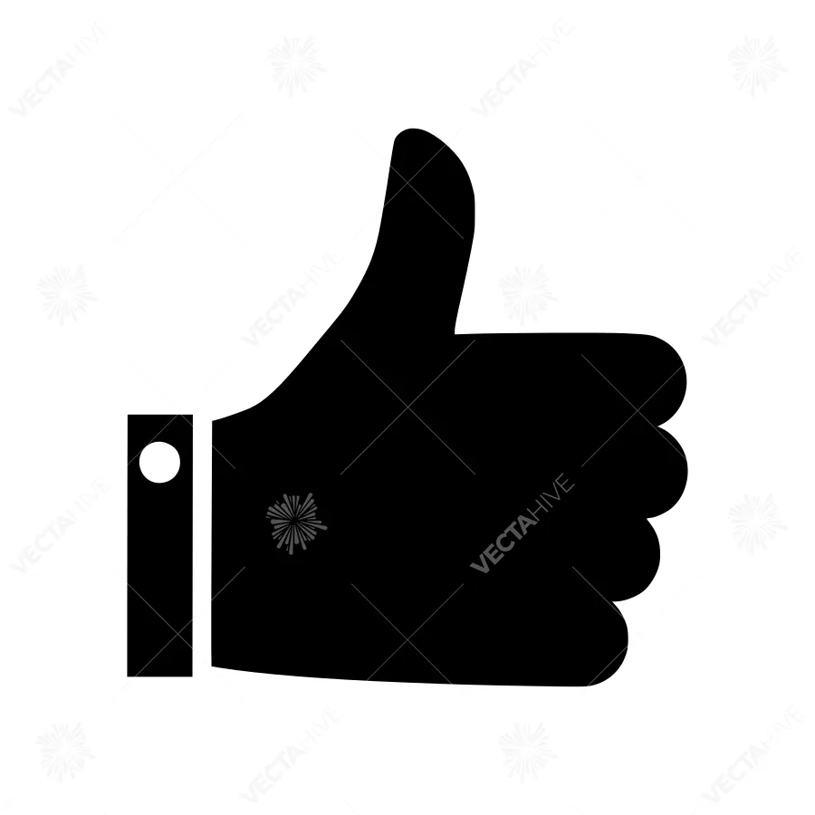 Black Thumbs Up Icon - Vector Illustration