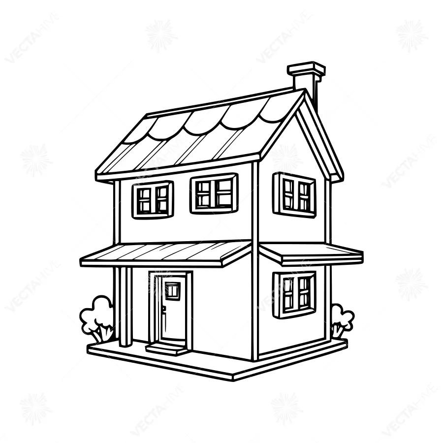 Line Art House Illustration - Simple Home Design