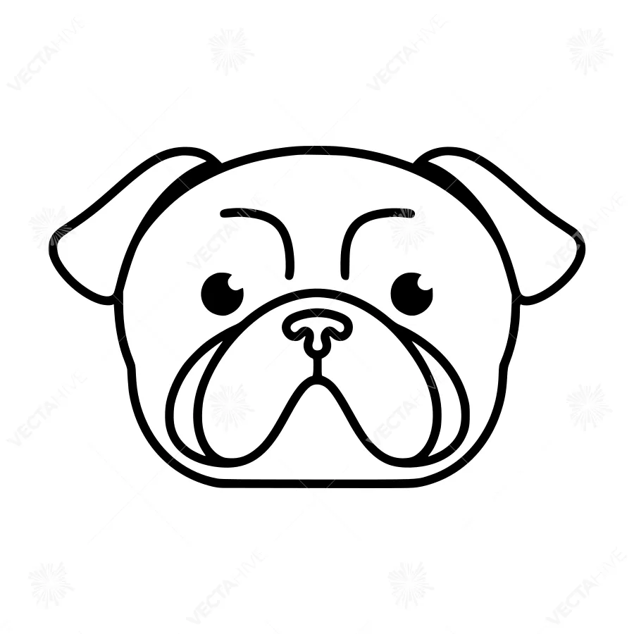 Cute Pug Headline Icon - Black Outline