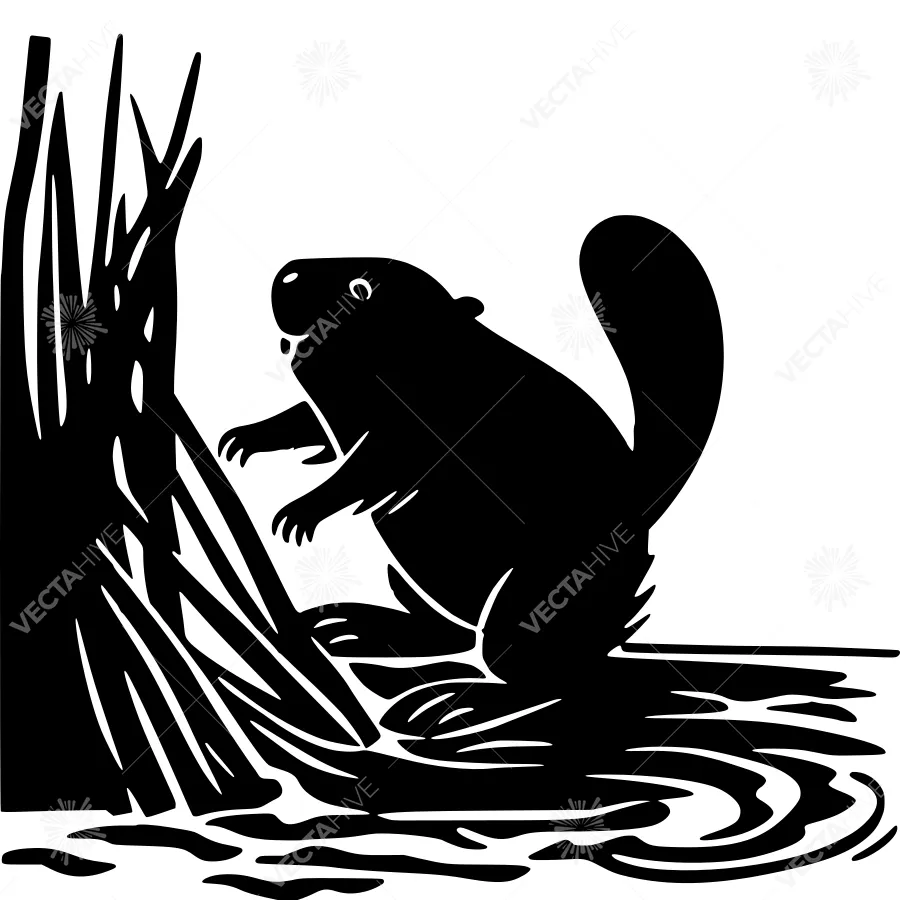 Black Silhouette Beaver in Wetland