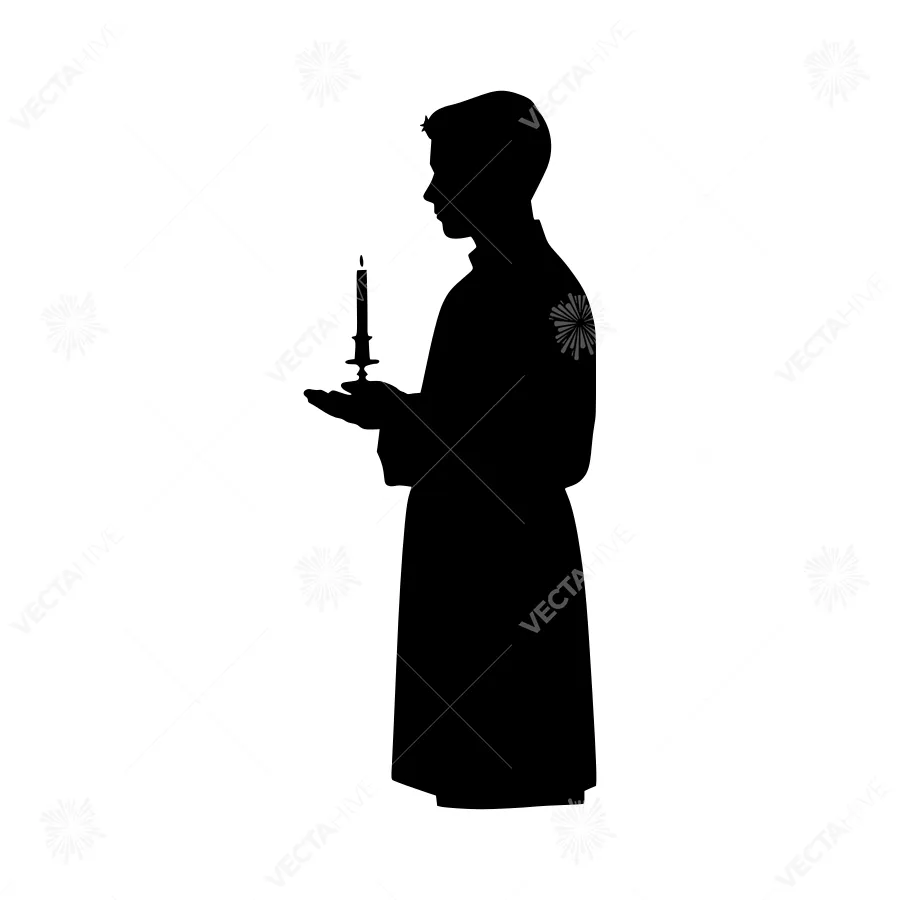 Silhouette Priest Holding Candle - Religious Icon