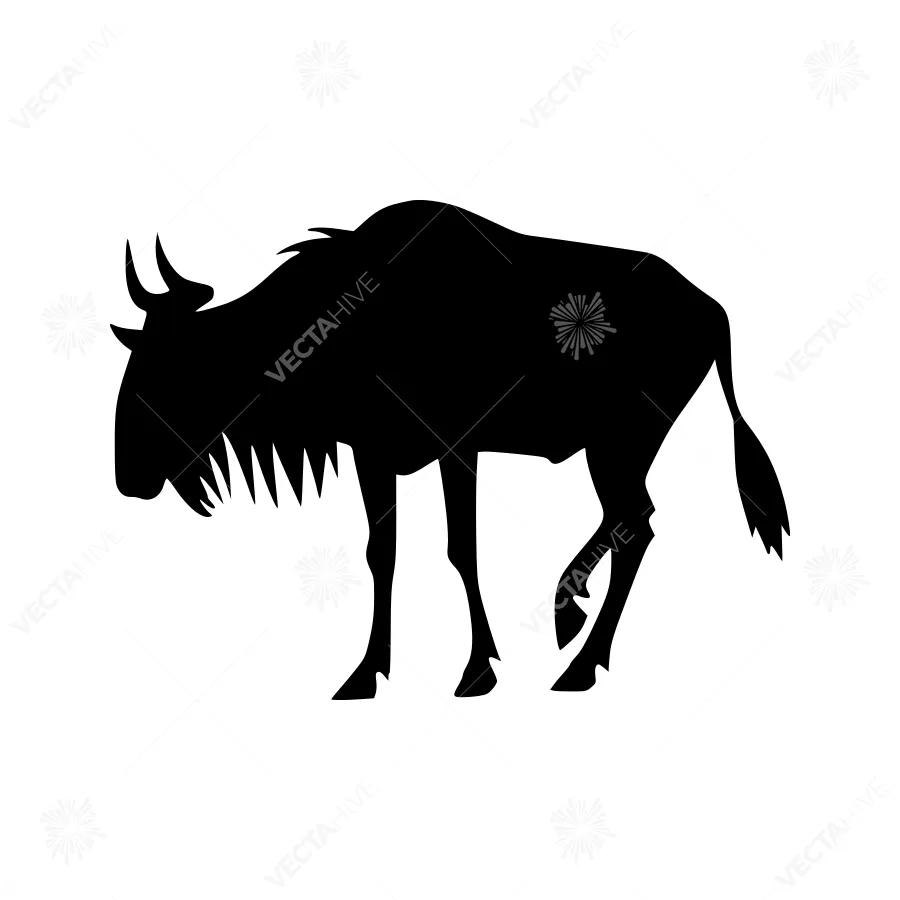 Silhouette of Wounded Wildebeest - Black Animal Vector