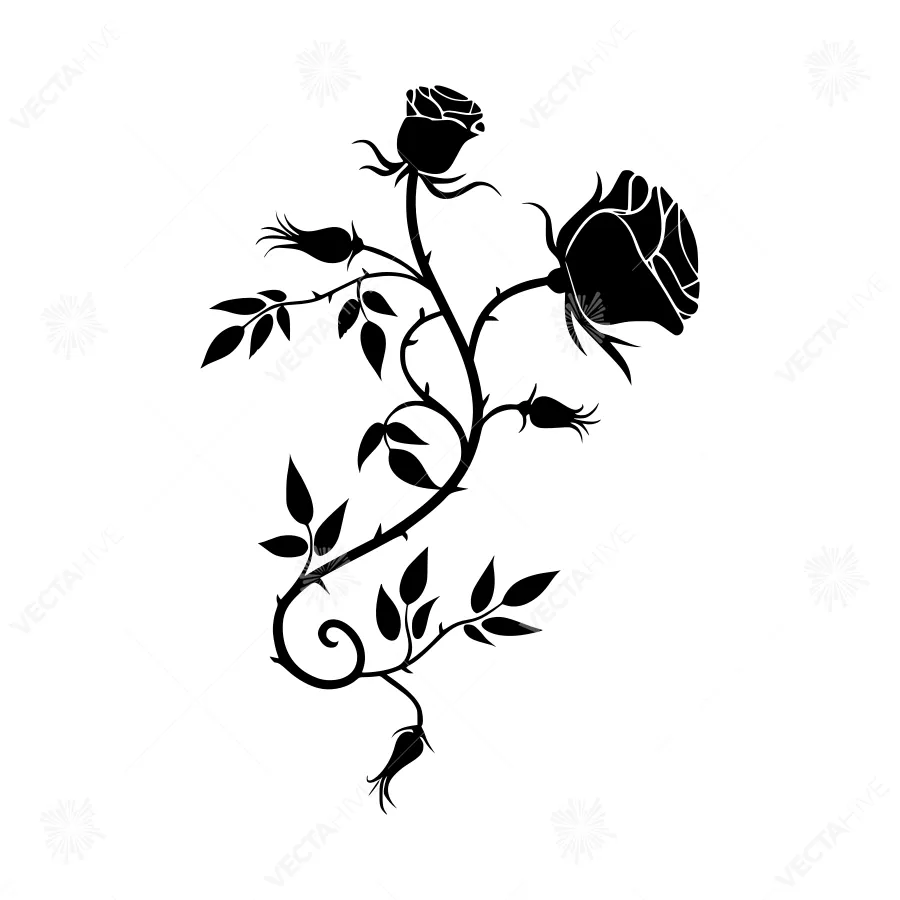 Black Rose Silhouette on White Background