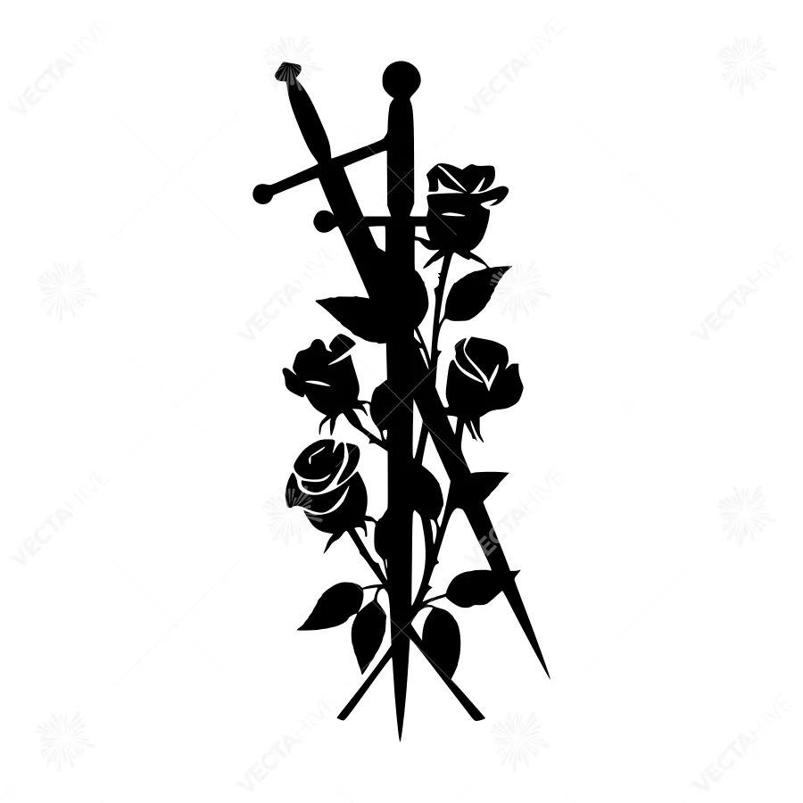 Rose & Dagger Silhouette - Dark Floral Design