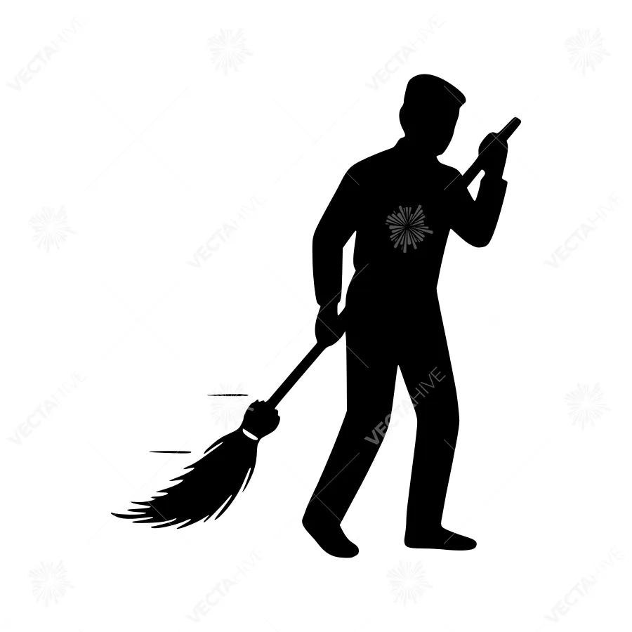 Silhouette Cleaning Man Brooms