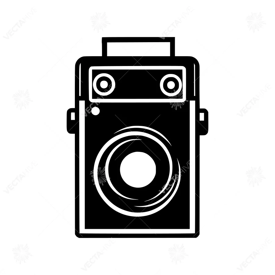 Vintage Camera Icon - Black & White Illustration