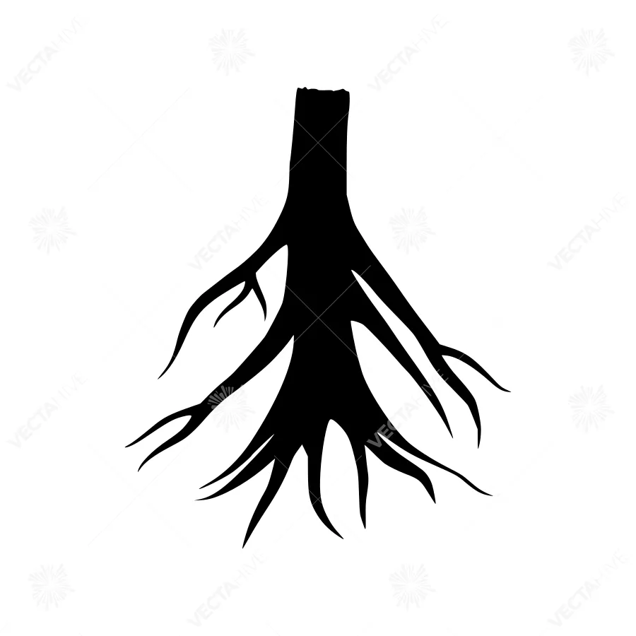 Black Tree Roots Silhouette Vector Icon