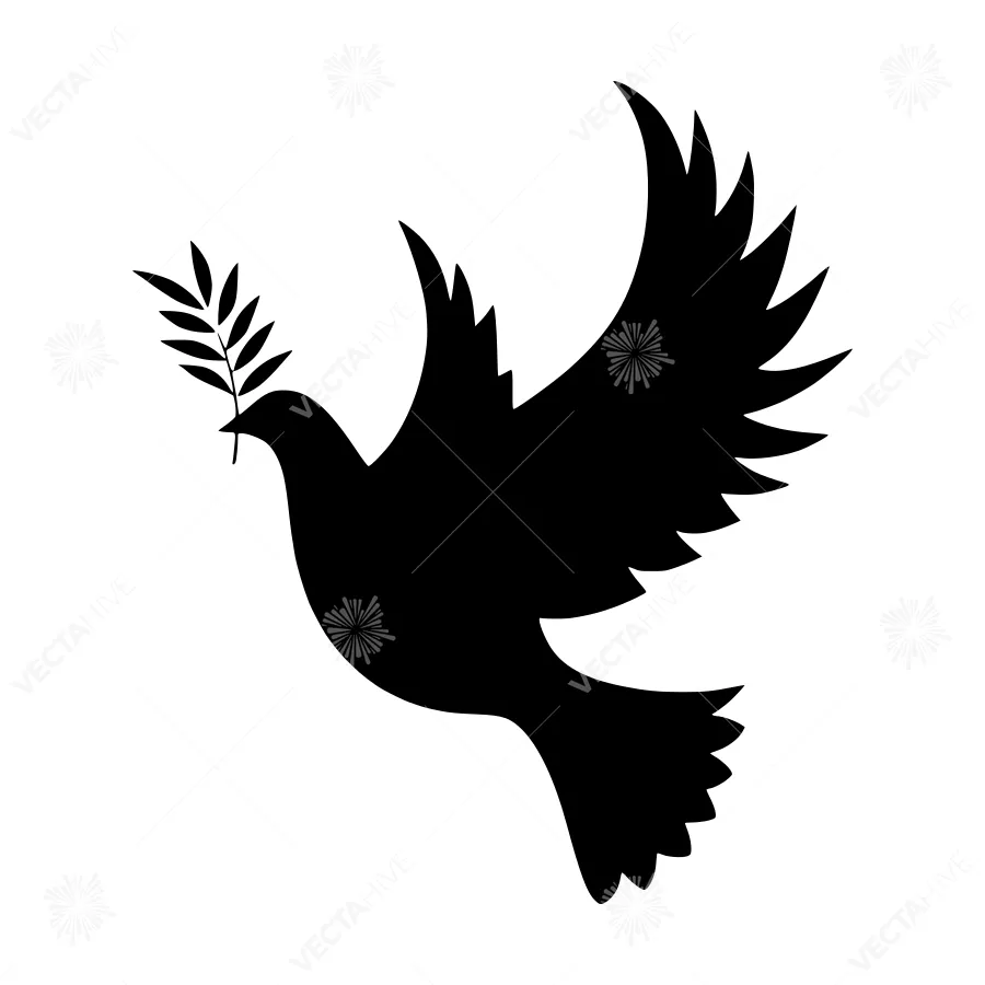 Black Silhouette Dove with Olive Branch - Vector Icon
