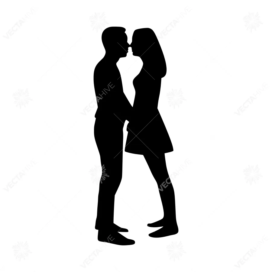 Silhouette Couple Kissing - Black Outline