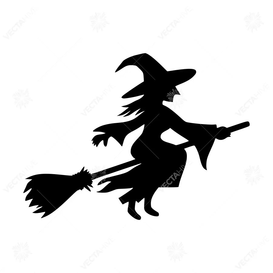 Silhouette Witch Flying on Broomstick
