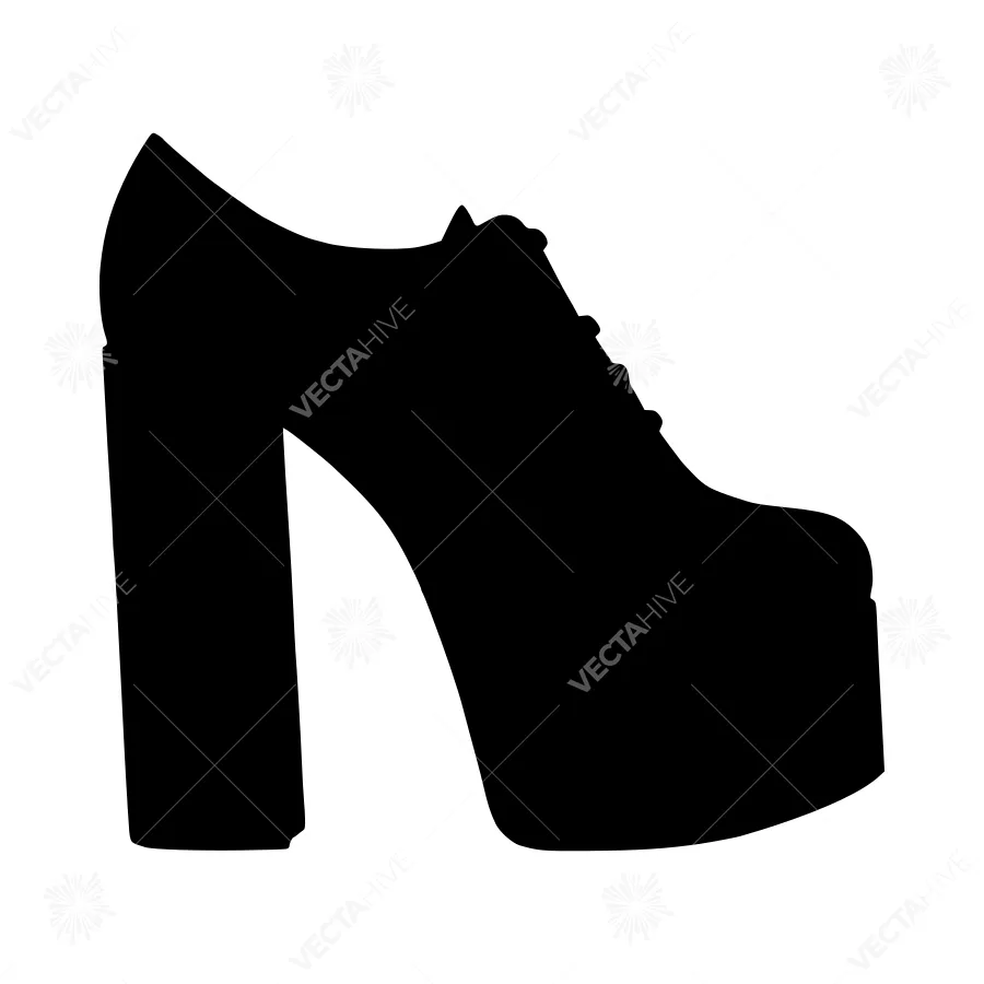 Platform Shoe Silhouette - Black Vector Illustration