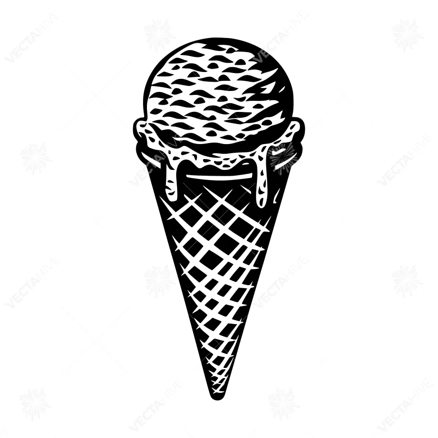 Black & White Ice Cream Cone Silhouette