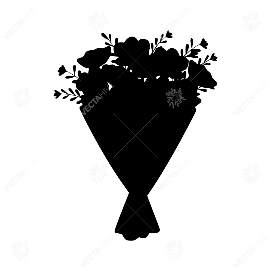 Floral Bouquet Silhouette Black on White