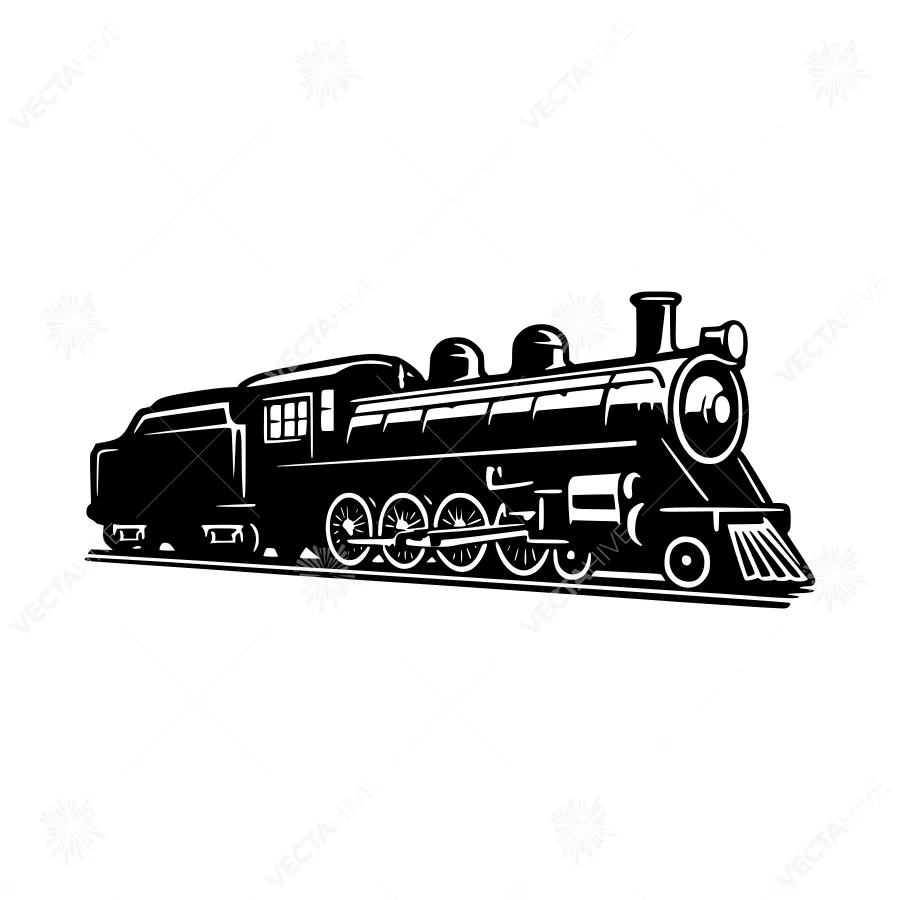 Vintage Train Illustration - Black Silhouette