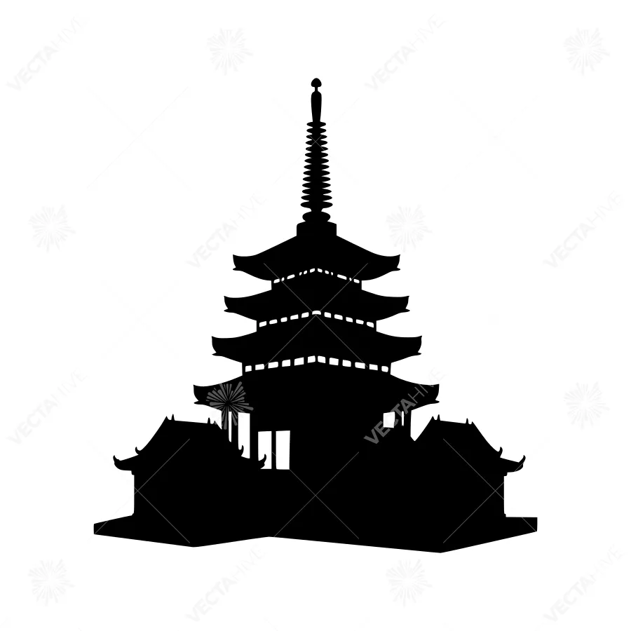 Black Pagoda Silhouette - Asian Temple Design