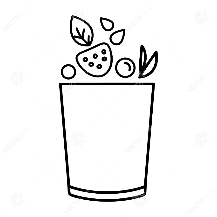 Line Art Glass with Fruit Illustration