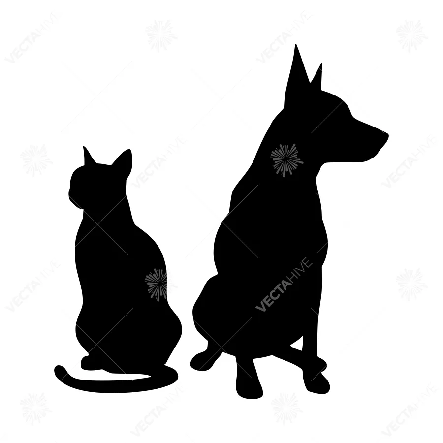Silhouette Cat & Dog - Minimalist Animal Duo